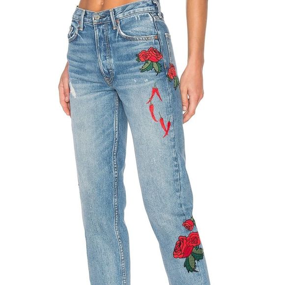 Grlfrnd x Revolve High Rise Straight Day After Day Embroidered Rose Peppers - Picture 2 of 9